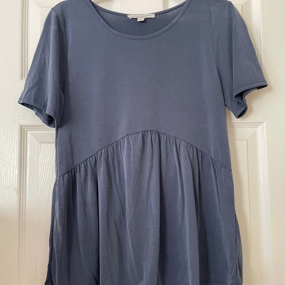 Green Envelope Dusty Blue Short Sleeve Peplum Blouse